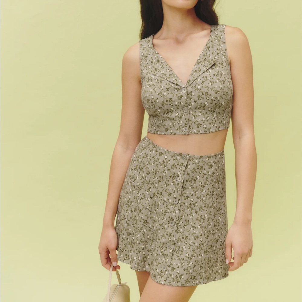 Reformation | Ember Two Piece Green Floral Skirt Set | 12